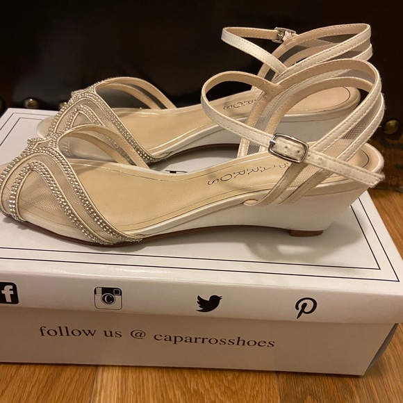 Caparros Hilton Wedge Sandals in Ivory Satin - Picture 2 of 3